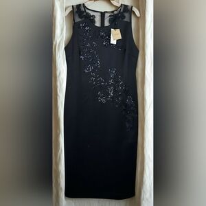 Tahari Navy Embroidered & Sequin Sheath Dress 10 Excellent Condition (No Tags)
